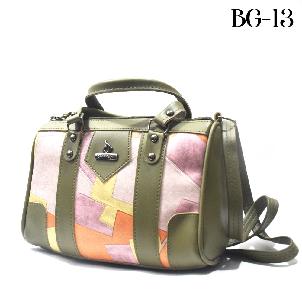 Handbag with a colorful pattern on a white background
