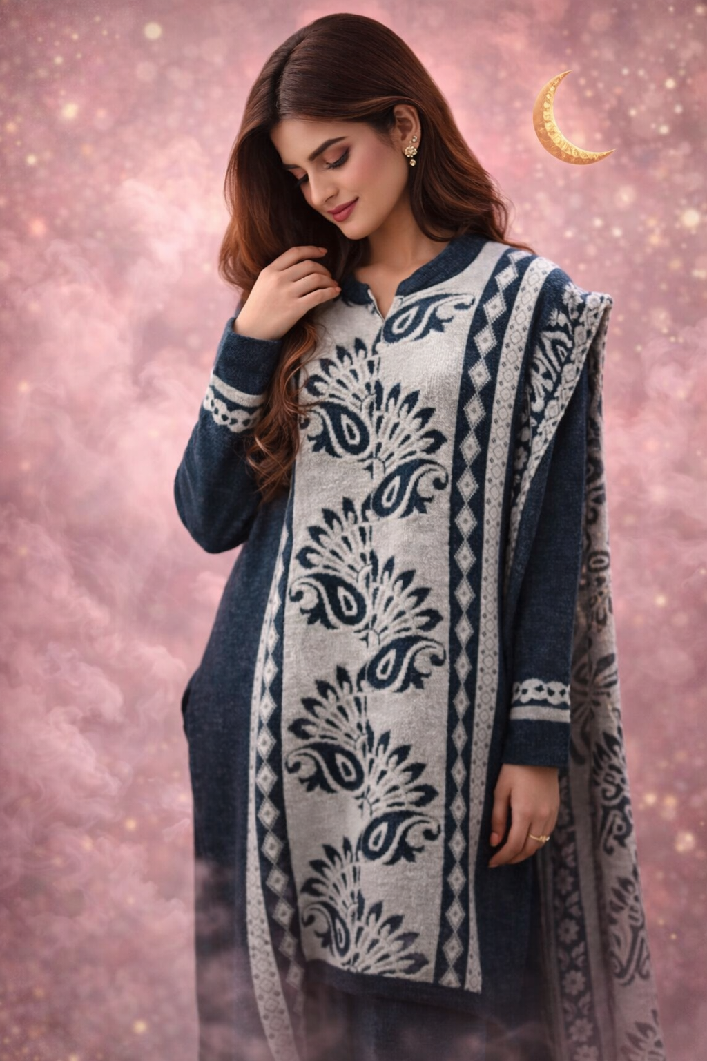 ✨ Premium Winter Knitted 3-Piece Suit – Elegant Navy & Grey ✨