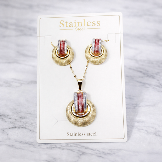 Gold Chain, Pendent, Earrings -