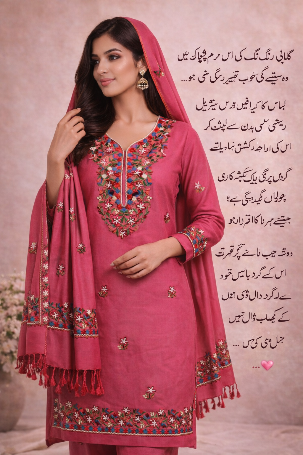 Kashmeri - Dress Material-Elegant Pink Embroidered Dress Material (3-Piece Unstitched Set)