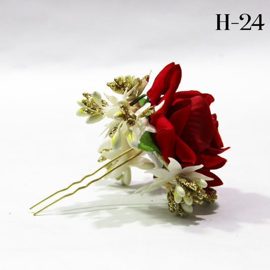 Red Rose With Pin Hair Clip H-24