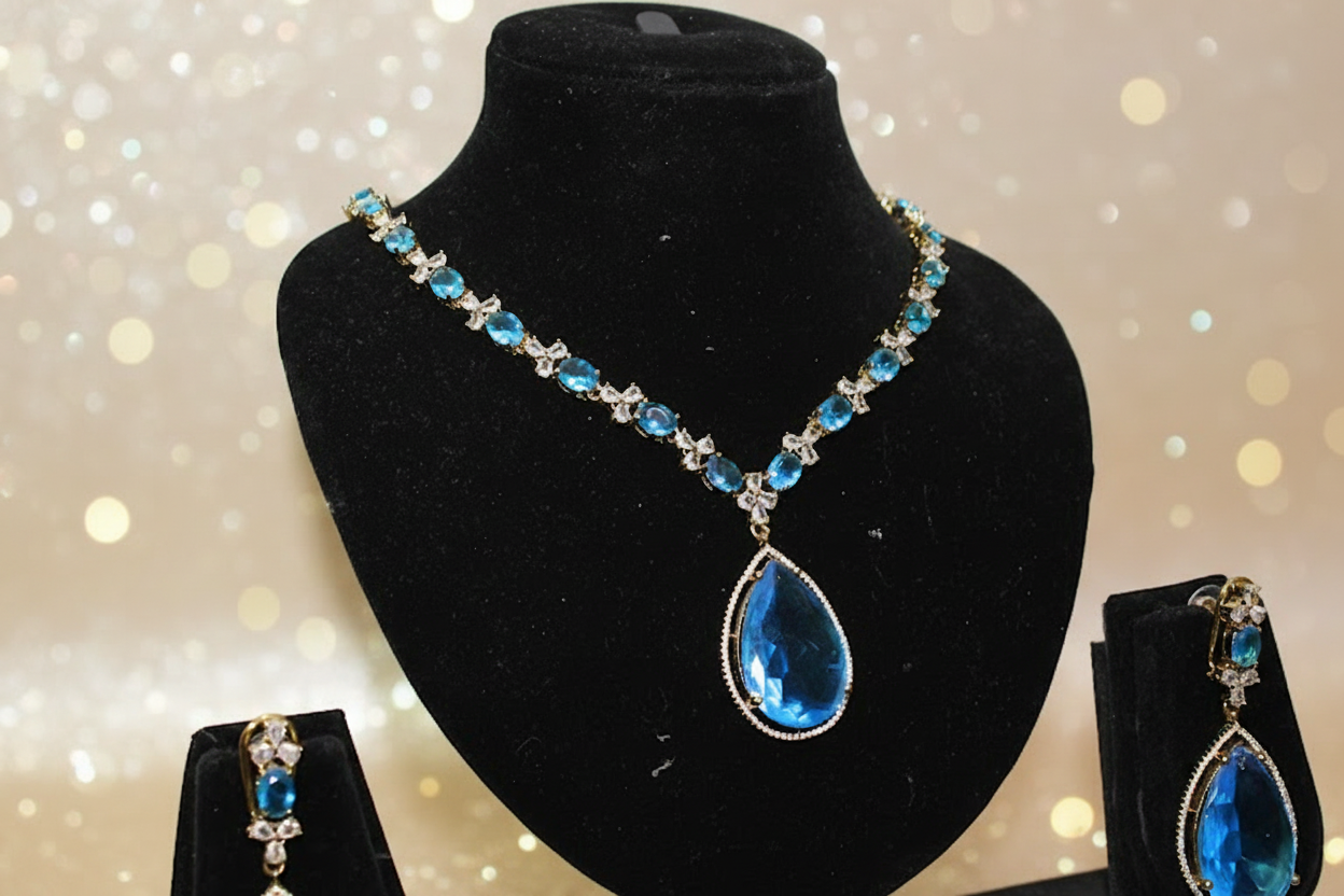 Blue Neckles with Earrings J -06