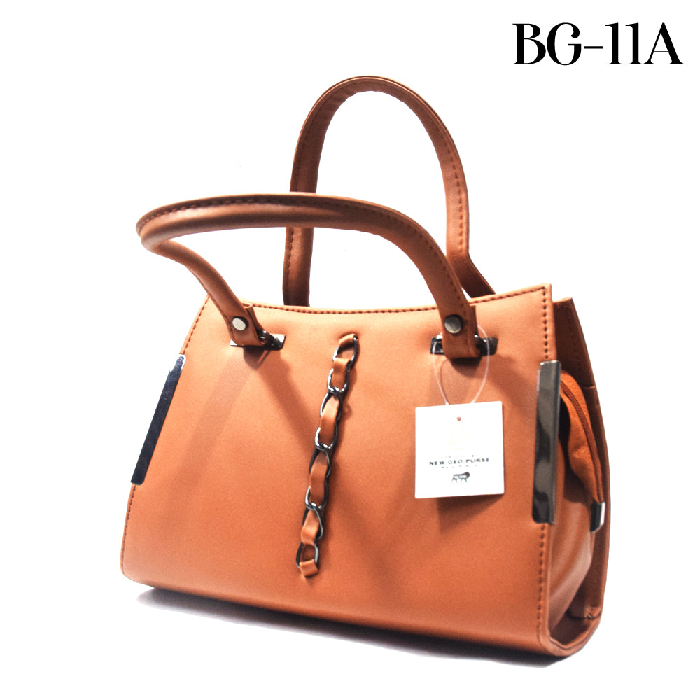 Brown handbag with a tag on a white background, labeled BG-11A.
