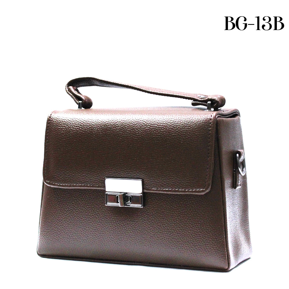 Brown handbag with a silver clasp on a white background, labeled BG-13B.