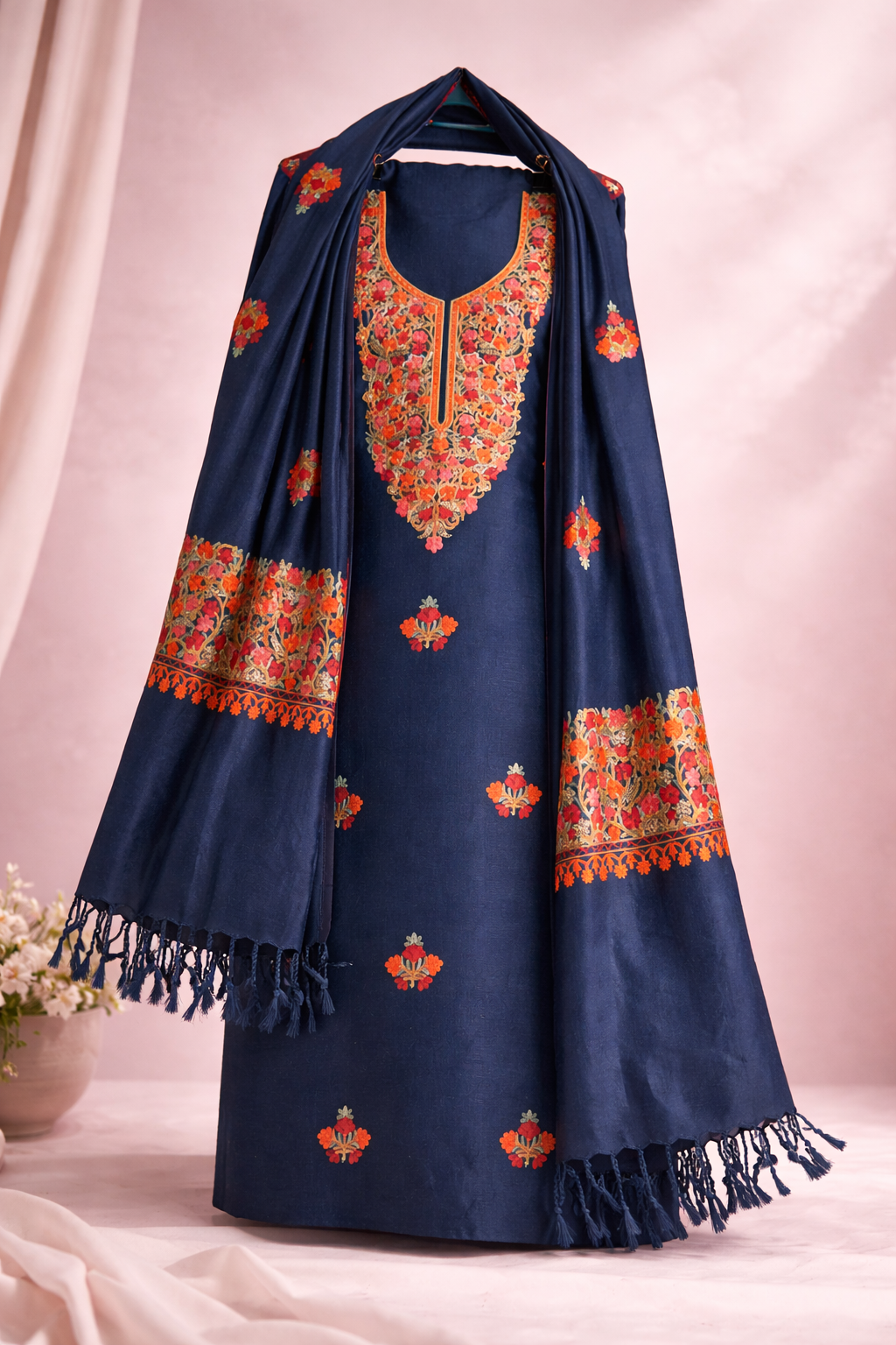 Heavy Kashmiri Floral Embroidery - Dress Material