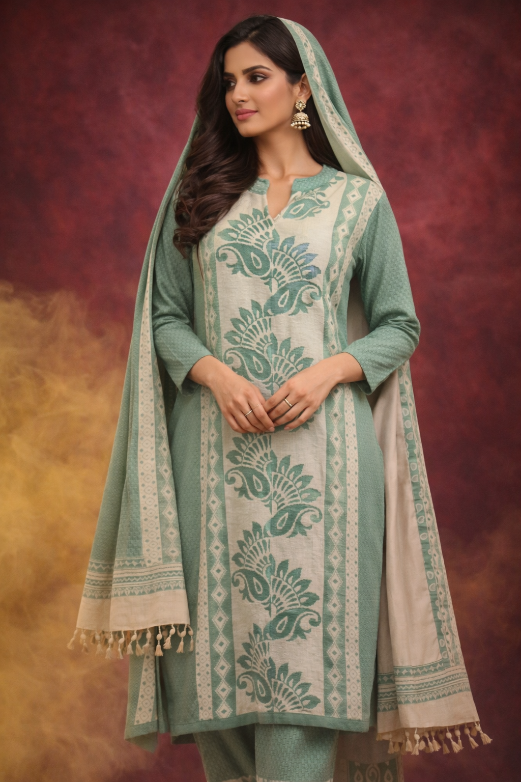 Sage Green Printed 3-Piece Salwar Kameez Set