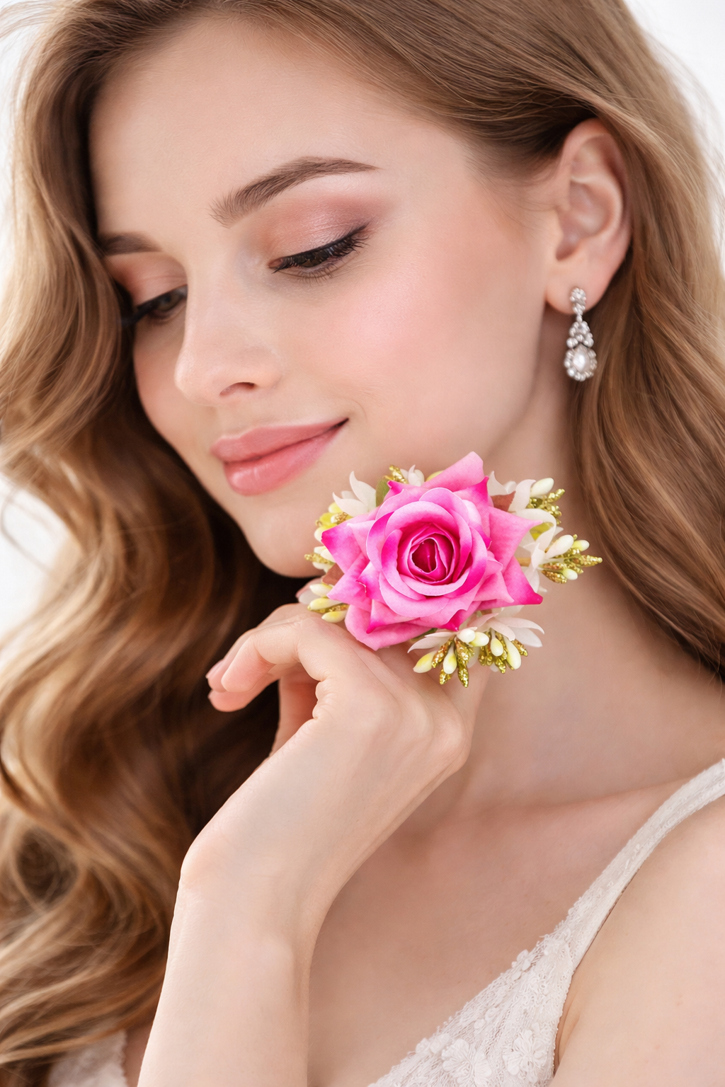 Pink Rose With Pin Hair Clip    H-20