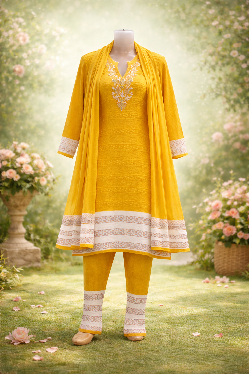 WINTER SUIT       - Mustard Yellow Embroidered Salwar Suit Set