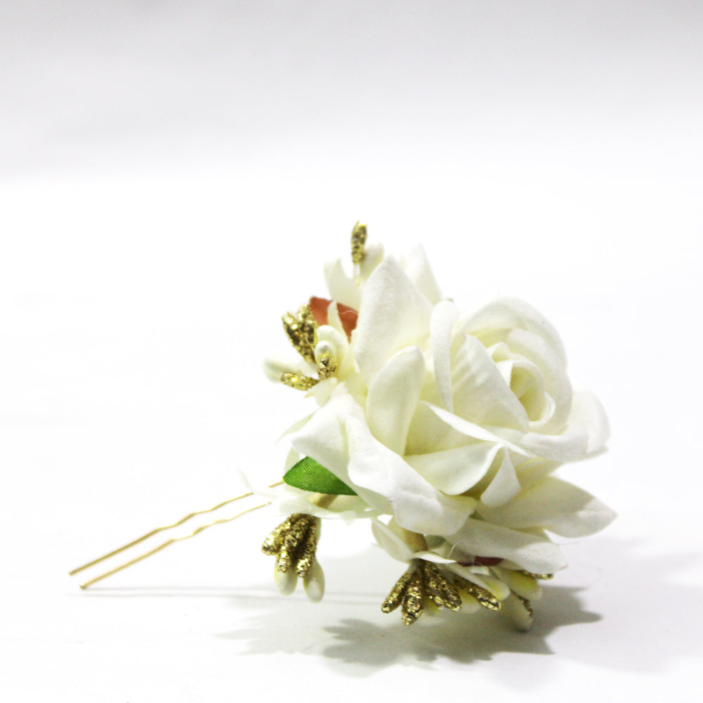 White Rose With Pin Hair Clip  H-21