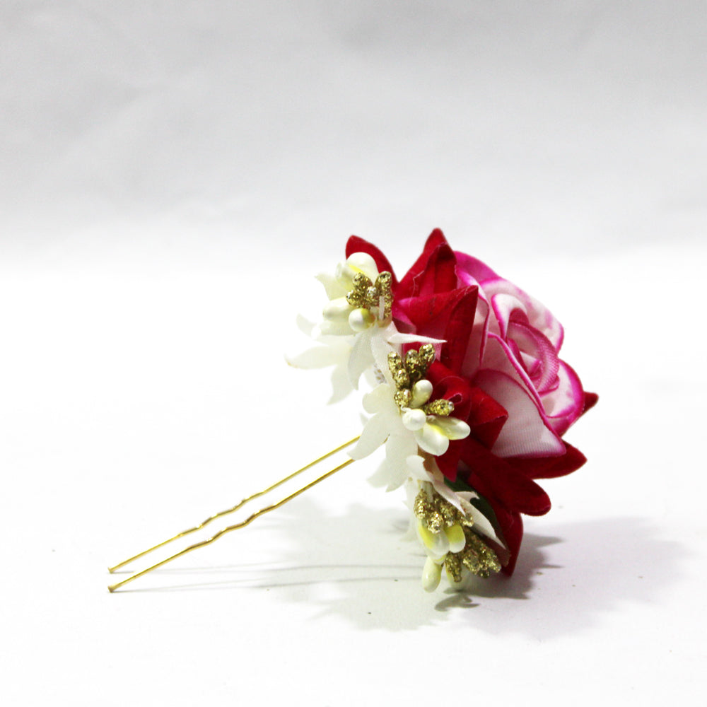 Red in White Rose With Pin Hair Claws   H-23