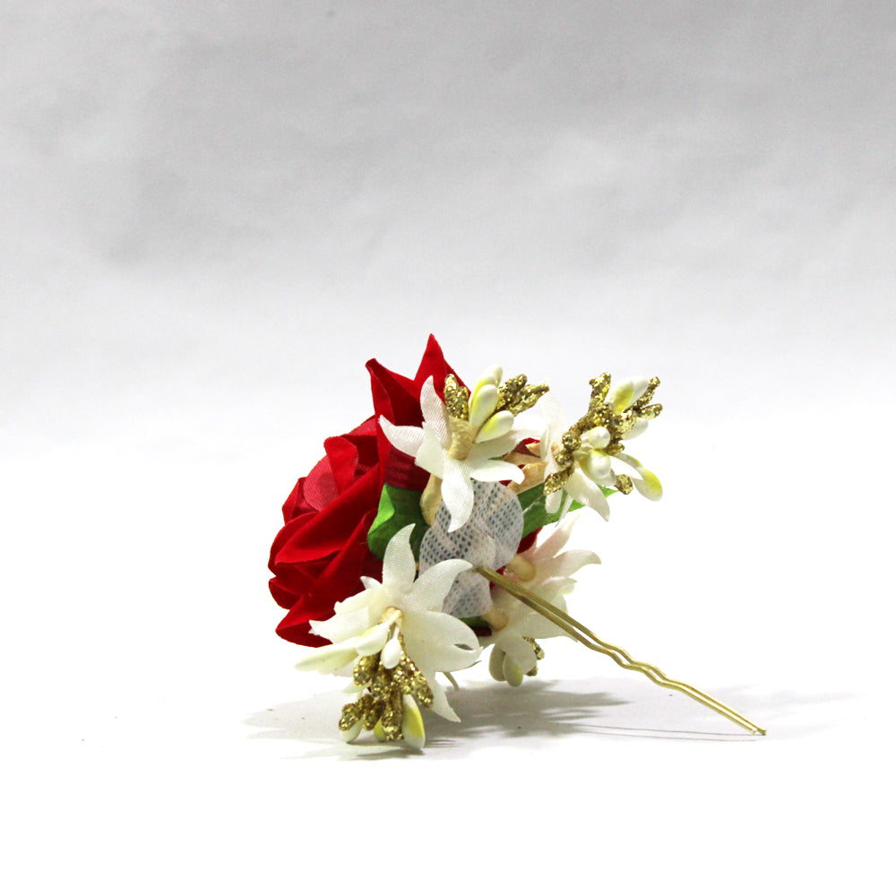 Red Rose With Pin Hair Clip  H-24