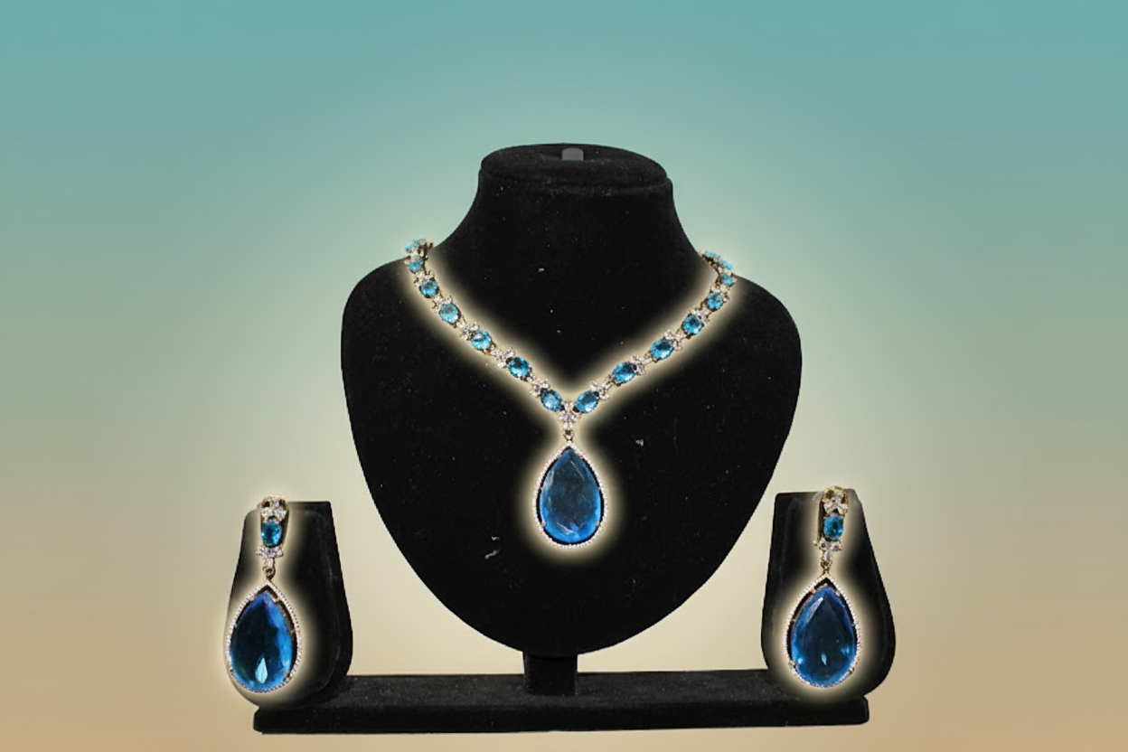 Blue Neckles with Earrings J -06